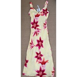 NWT PAPER HEART baby yellow red pink fuchsia tiger lily linen maxi dress